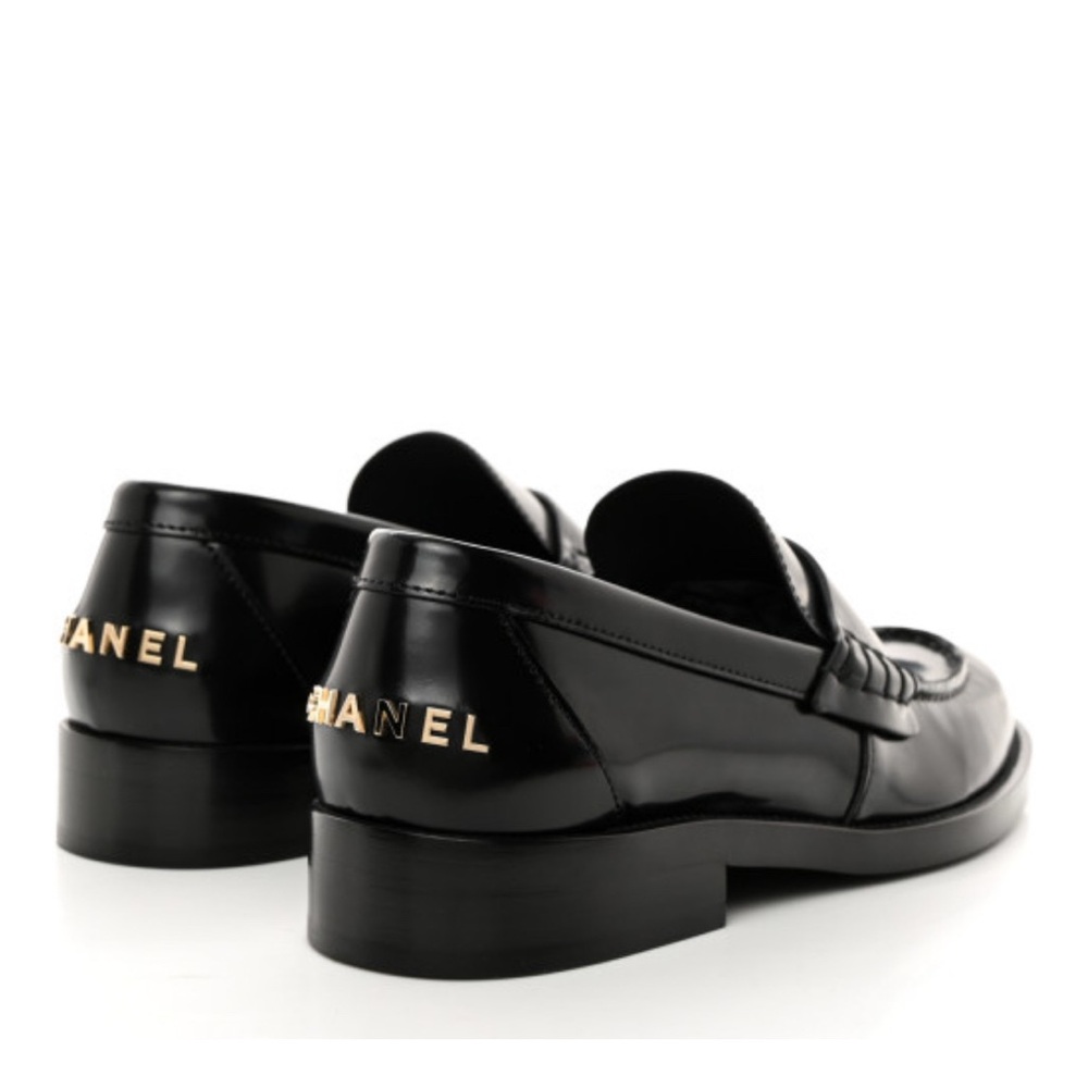 Chanel Shiny Calfskin Logo Loafers Black - Picture 2 of 4
